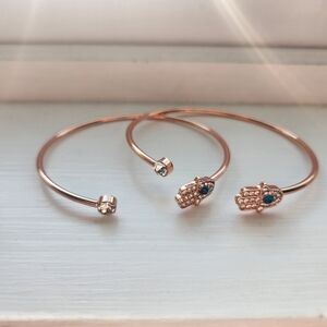 Fun Hamsa Bracelet Set, Rose Gold Bangles